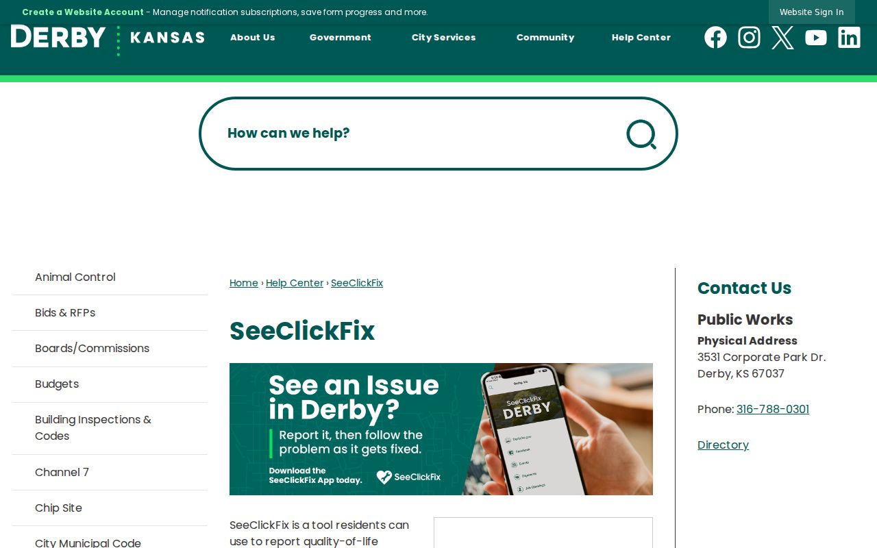 Derby neighbors city service request map