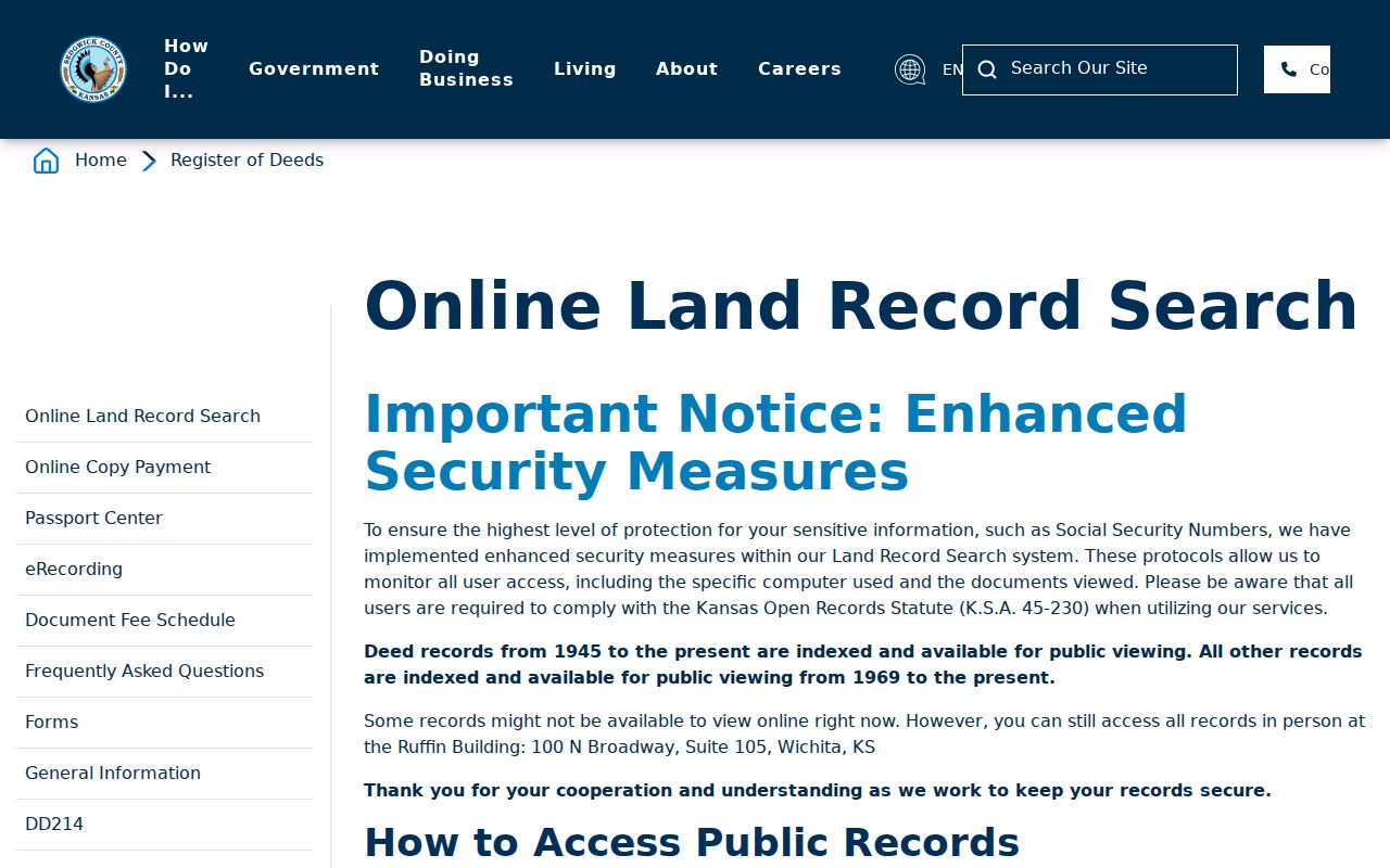 Derby previous residents Sedgwick online land record choices