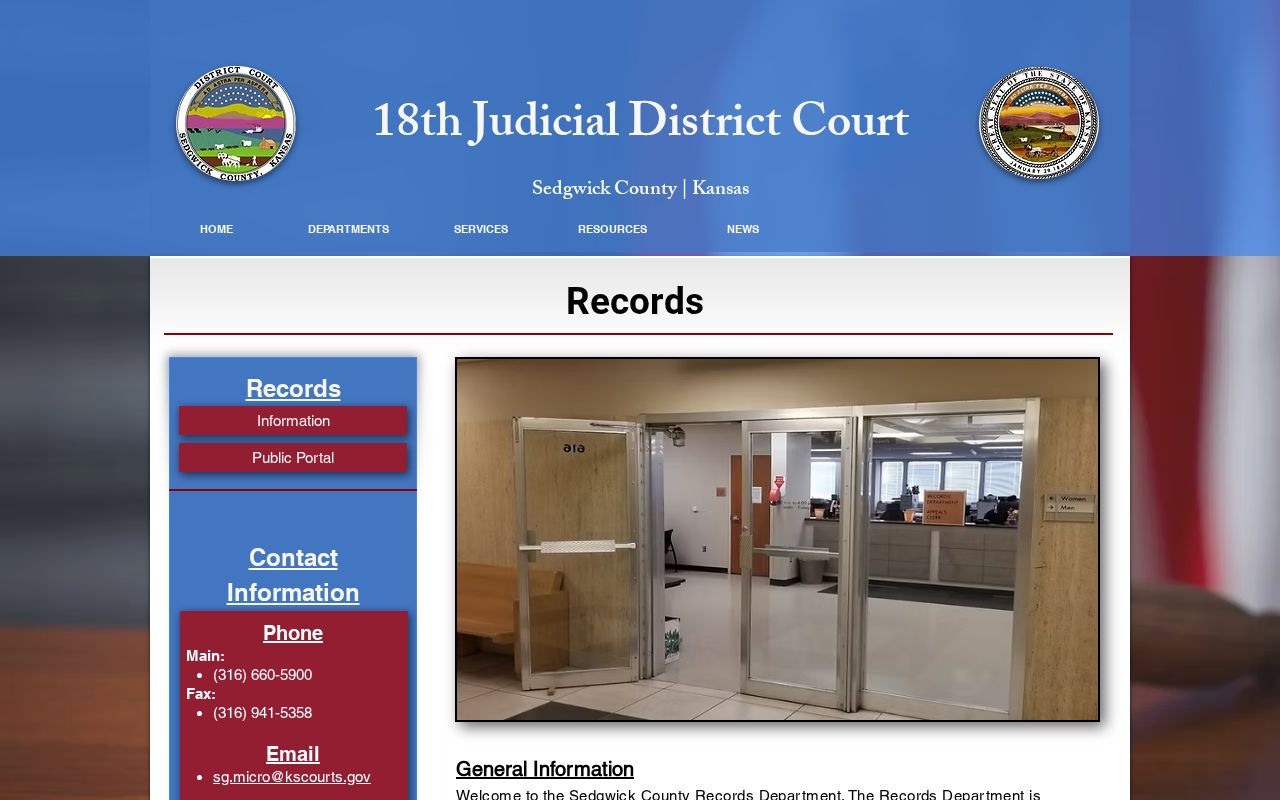 Official 18th Judicial District court records page for Sedgwick County